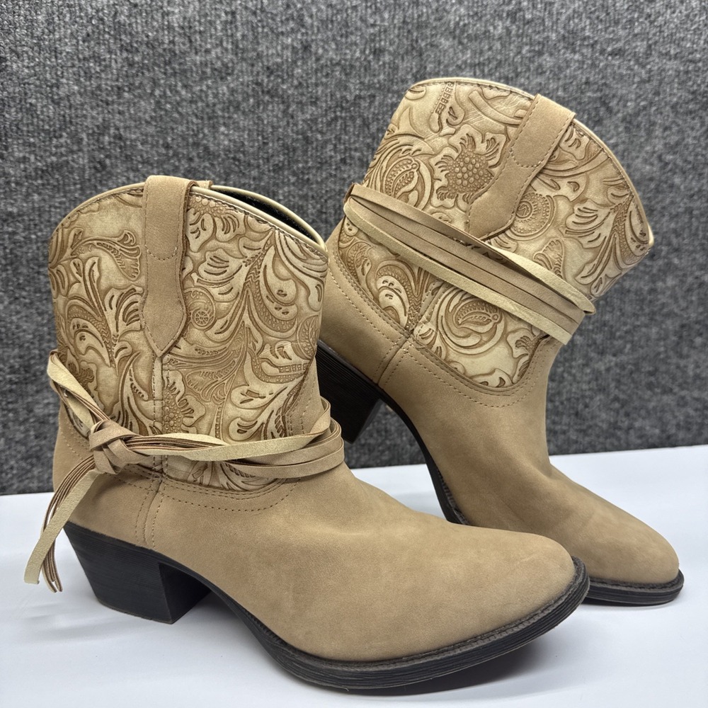 Dingo Faux Tan Embossed Leather Cowboy Bootie Boots Women's Size 7M